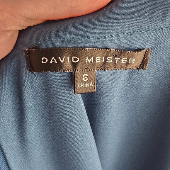 David Meister Bright Blue Puff Sleeve Evening Dress Sz 6 - Picture 9 of 12